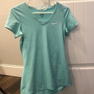 Nike pro teal v neck tee